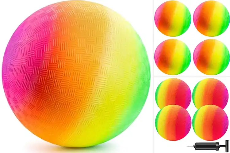 Detailed view of Best Large Rainbow Kickballs for Fun, Colorful Play